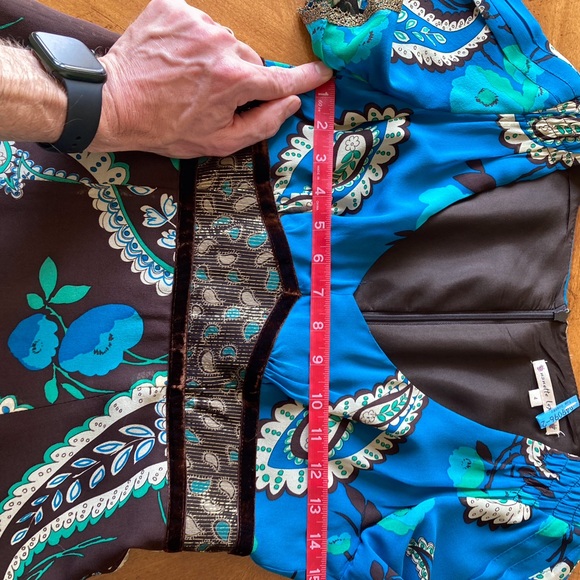 Nanette Lepore 100% Silk 4 Blouse Turquoise Brown Short Sleeve Vintage Designer - Picture 5 of 6